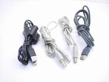 Three unbranded USB A to B shielded cables coiled — black, beige, and gray variants shown together