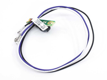 Zebra 401220G-001P LED sensor board with wire harness coiled – angled view showing barcode label on PCB
