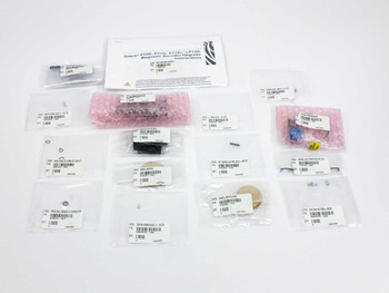 Zebra 105940G-251 MAG Encoder Upgrade Kit full contents laid out — multiple individually bagged hardware components with instruction sheet