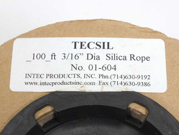 Intec TECSIL 01-604 spool label showing 100 ft, 3/16" diameter silica rope, part number 01-604, Intec Products Inc.