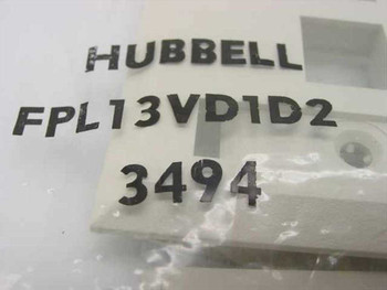 Hubbell FPL13VD1D2 face plate label showing model number and lot number 3494 on packaging