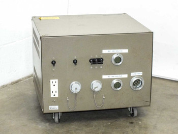 Sanyu Electric AC power distribution unit front panel showing AC 100V and AC 200V circular output connectors, toggle switches, duplex AC outlet, and FROM MAIN input connector