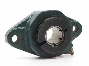 Dodge F2BDL015 2-bolt flange mounted ball bearing unit front view showing eccentric collar and grease fitting
