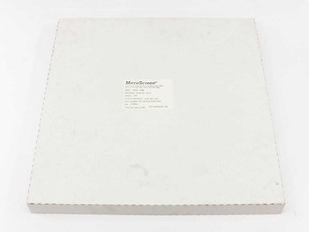 MicroScreen DC15X15 aluminum screen printing frame – top view of white cardboard backing with MicroScreen label