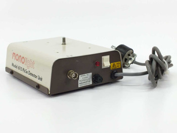 Monolight Instruments Model 6115 PbSe Lead Selenide Detector Unit — front-left angle showing front panel label, BNC connector, power indicator light, toggle switch, and attached AC power cord