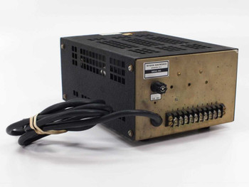 Trygon Electronics HR40-750 DC power supply – rear-left three-quarter view showing rear terminal strip, fuse holder, and AC power cord