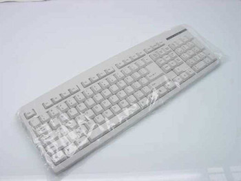 Keysonic ACK-201A Power Easygo full-size white keyboard in original plastic wrap, front view