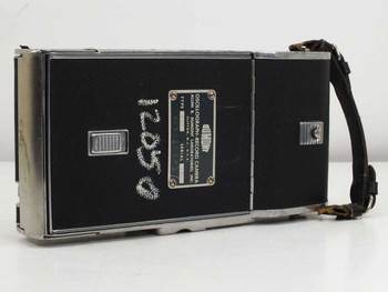 Allen B. DuMont Type 297 Oscillograph-Record Camera — front/side view showing leatherette body, metal trim, and nameplate label with white handwritten serial notation