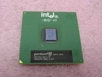 Intel Pentium III SL4C9 933MHz FC-PGA Socket 370 CPU — top view showing Intel logo, Pentium III markings, 933/256/133/1.7V spec label, and SL4C9 stepping identifier