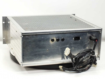 Power One 53514G power supply enclosure – rear panel view showing IEC AC inlet, three circular ports, and output cable harness