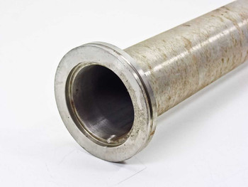 Close-up of NW63 KF63 stainless steel flange end showing bore interior and flange face profile
