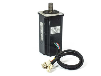 Yaskawa SGME-04AF14 AC Servo Motor front-left view with attached multi-pin cable harness