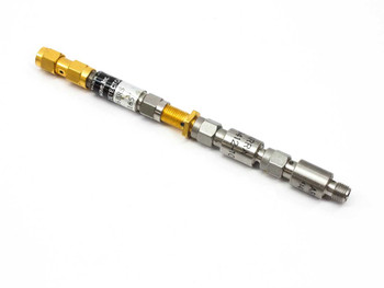 FEI Microwave DOM816BRS Tunnel Diode Detector full assembly with ARRA 9412-6 gold SMA connector and 9412-10 SMA connector — side view