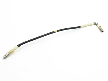 W.L. Gore G2R21R01013.3 microwave RF jumper cable assembly, full length view showing black cable body with white strain relief boots and right-angle SMA connector