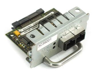 3Com 3C39001 SuperStack II 1000BASE-SX module — front angled view showing SC fiber ports and PCKT/STAT LEDs