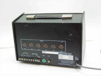 Panametrics Model 2000 Hygrometer — rear panel view showing 6 circular sensor input connectors (J1–J6), alarm terminals, recorder output, ACC, CAL ports, and AC line cord