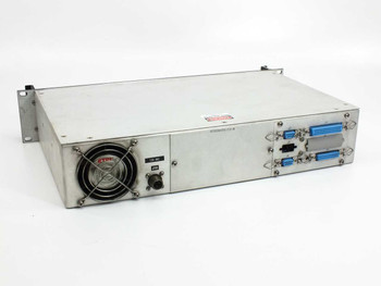 Varian VJW2740-10-1 rear panel showing cooling fan, multiple parallel D-sub connectors and circular J10 power connector
