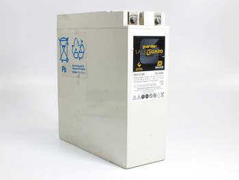 Douglas DGS12-50F Guardian SafeGuard Rackline 12V 50Ah lead-acid battery — front-right three-quarter view showing white case and label