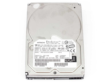 Hitachi Deskstar HDS722525VLSA80 250GB SATA hard drive — top label view showing model and specs