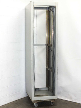 44U 19-inch free-standing rackmount cabinet enclosure – left-side front view showing open frame and vertical rack rails