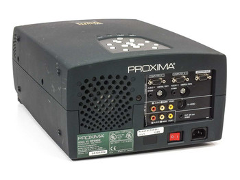 Proxima DP5900 LCD Projector — rear panel showing VGA, RCA composite, S-Video, control ports, power switch, and rating plate