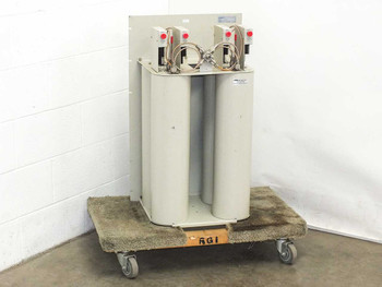 Fiplex TC 25-4B1 TX Combiner system front view showing four cavity columns and dual junction isolators mounted on top