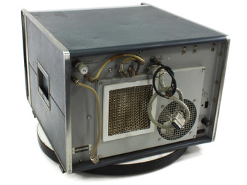 HP 8551A Spectrum Analyzer RF Section rear panel — showing fan, ventilation grille, and rear connector area with coaxial cables