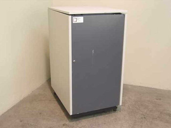 Decision Data F1545-30 UPS Battery Cabinet — front view with gray door closed, on casters