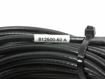 Datum 812500-50 A label on coiled black coaxial cable with cable tie