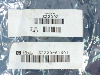 HP Hewlett-Packard product labels showing Z2220A product number, Option 543, and Z2220-61601 part number