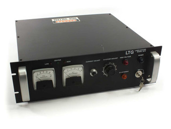 LaserTech Group LTG LT3010 Laser Exciter Power Supply front panel with dual analog meters, current adjust and HV adjust knobs, HV standby button, power switch, and key switch