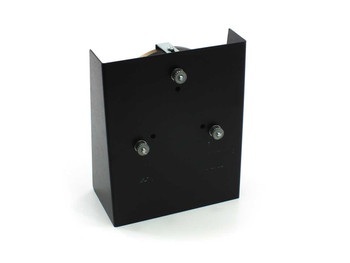 Edmund Optics parabolic mirror mount — rear view showing black sheet-metal housing and three adjustment screws