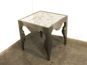 Artistica Van Cleef 125-260 White Brass Square End Table with antique mirror top – three-quarter front view showing carved apron and legs