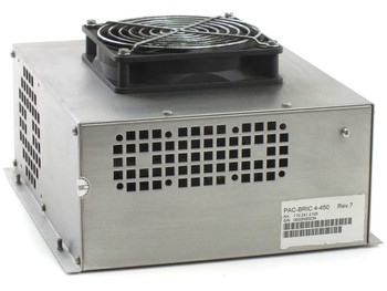 Comsys AG PAC-BRIC 4-450 Rev.7 – side/rear view of brushed aluminum chassis with top cooling fan and product label showing Art. 110.241.2105