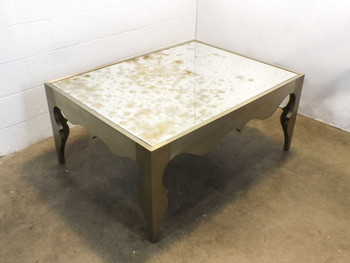Artistica 125-200 Vancleef White Brass Cocktail Table – three-quarter view showing antiqued mirrored top and sculpted brass-finish base