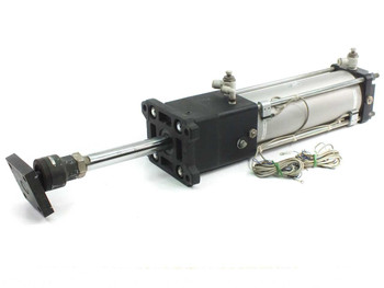 SMC CDNAFN100-250-D-Y7NWL pneumatic cylinder front-left view showing extended rod, front flange mount, and attached auto-switch wiring leads