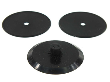 3M Easi-Air 7282 7283 respirator valve set of 3 — angled view showing exhalation valve profile with central stem protruding from underside