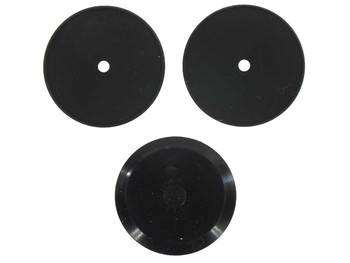 3M Easi-Air 7282 7283 respirator valves set of 3 — top view showing two flat inhalation discs and one exhalation valve with stem