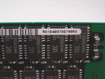 Samsung KMM3144C400BS-65 SIMM — close-up of top-side chips with barcode label and SEC KM44C4000BS chip markings visible