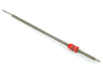 Thompson SNAB2-3710X anti-backlash Supernut assembled on SRA2-3710 16-inch 3/8-inch lead screw — full length view against white background