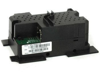 Control4 RPK-TSWMCx-PS power supply module – angled top view showing label with model number, serial number, and MAC address