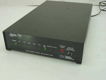 CRC IDRU-II Intelligent Digital Recovery Unit front panel showing POWER, TD, RD, DTR, RTS, CTS, DIAL LINE, BACKUP, FAULT LED indicators, red STATUS CODE display, and CRC Control Resources Corporation logo