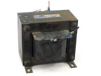 General Signal Hevi-Duty SBW transformer – right-side view showing black epoxy-sealed core and coil assembly with blue lead wires