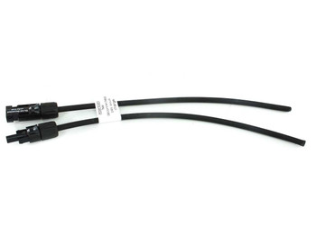 Staubli MC4 solar cable pair showing male and female connectors with 11-inch black PV wire leads