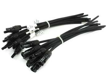 Stäubli MC4 solar panel cable sets lot of 10 male and female pairs bundled together, 14 AWG black PV wire with white zip ties