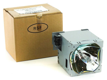 InFocus LAMP-021 replacement projector lamp with housing next to RSF cardboard box
