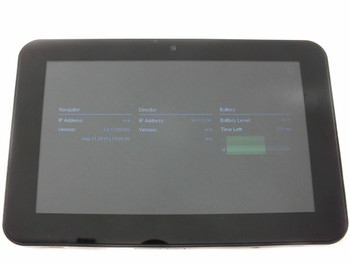 Control4 C4-TSMC7-EN-BL 7-inch portable touch screen – front view showing powered-on status screen with Navigator, Director, and Battery info