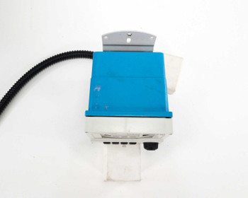 Endress+Hauser CM42 Liquiline M transmitter rear and top view showing blue housing with conduit and mounting plate attached