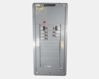 GE Spectra Series Switchboard – front panel view showing Spectra RMS current-limiting circuit breakers in mounted positions
