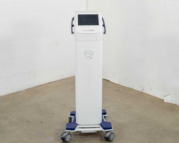 Pollogen Legend+ RF body contouring system – straight front view showing touch screen display and Pollogen logo on tower